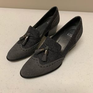 Stuart Weizman sparkle grey block heel loafers